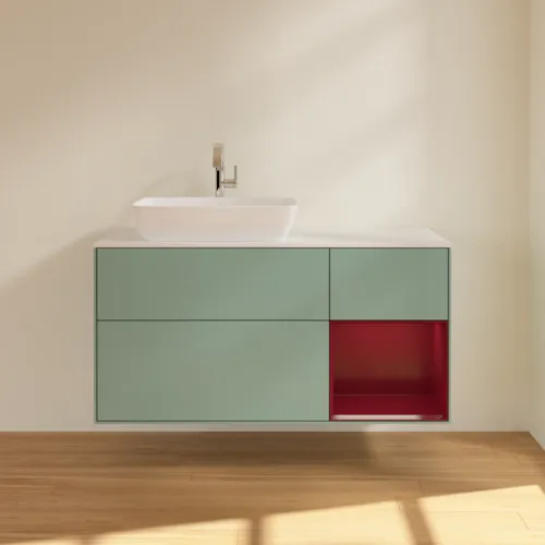 VILLEROY BOCH Finion Waschbeckenunterschrank, mit Beleuchtung, 3 Auszüge, 1200 x 603 x 501 mm, Olive Matt Lacquer / Peony Matt Lacquer / Glass White Matt #F811HBGM, Bild 3