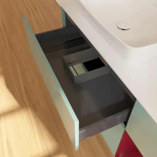 VILLEROY BOCH Finion Waschbeckenunterschrank, mit Beleuchtung, 3 Auszüge, 1200 x 603 x 501 mm, Olive Matt Lacquer / Peony Matt Lacquer / Glass White Matt #F811HBGM, Bild 8