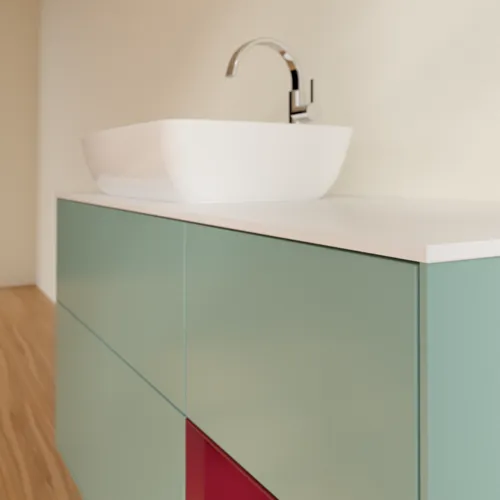 VILLEROY BOCH Finion Waschbeckenunterschrank, mit Beleuchtung, 3 Auszüge, 1200 x 603 x 501 mm, Olive Matt Lacquer / Peony Matt Lacquer / Glass White Matt #F811HBGM, Bild 6