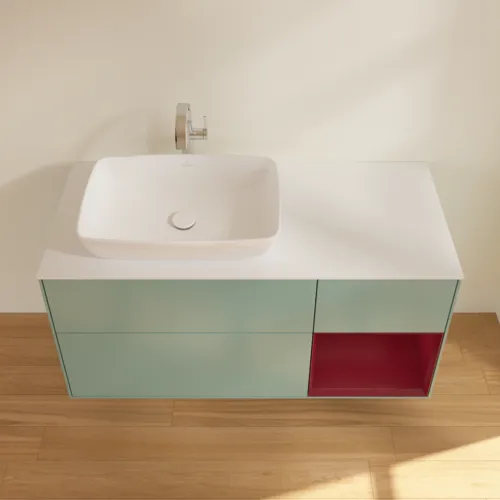 VILLEROY BOCH Finion Waschbeckenunterschrank, mit Beleuchtung, 3 Auszüge, 1200 x 603 x 501 mm, Olive Matt Lacquer / Peony Matt Lacquer / Glass White Matt #F811HBGM, Bild 4