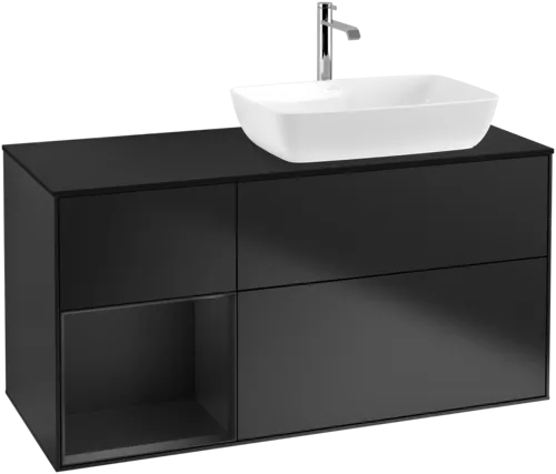 VILLEROY BOCH Finion Vanity unit, with lighting, 3 pull-out compartments, 1200 x 603 x 501 mm, Black Matt Lacquer / Black Matt Lacquer / Glass Black Matt #F802PDPD resmi