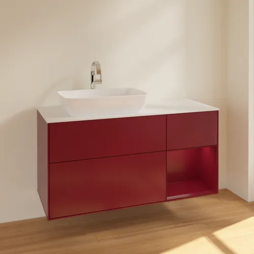 Bild von VILLEROY BOCH Finion Waschbeckenunterschrank, mit Beleuchtung, 3 Auszüge, 1200 x 603 x 501 mm, Peony Matt Lacquer / Peony Matt Lacquer / Glass White Matt #F811HBHB