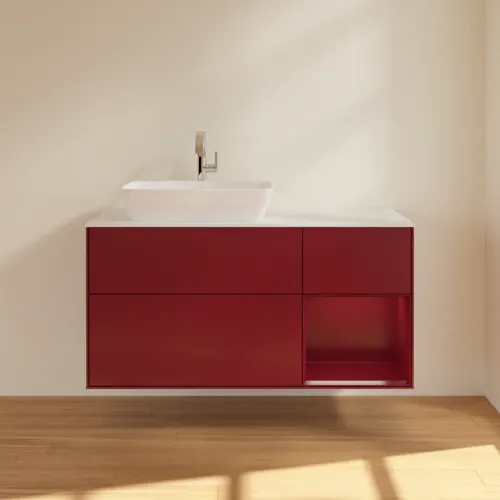 Bild von VILLEROY BOCH Finion Waschbeckenunterschrank, mit Beleuchtung, 3 Auszüge, 1200 x 603 x 501 mm, Peony Matt Lacquer / Peony Matt Lacquer / Glass White Matt #F811HBHB