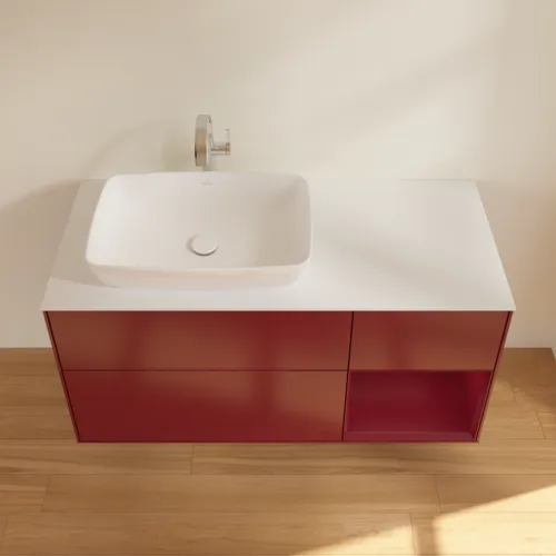 Bild von VILLEROY BOCH Finion Waschbeckenunterschrank, mit Beleuchtung, 3 Auszüge, 1200 x 603 x 501 mm, Peony Matt Lacquer / Peony Matt Lacquer / Glass White Matt #F811HBHB