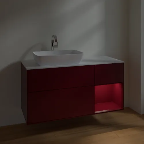 Bild von VILLEROY BOCH Finion Waschbeckenunterschrank, mit Beleuchtung, 3 Auszüge, 1200 x 603 x 501 mm, Peony Matt Lacquer / Peony Matt Lacquer / Glass White Matt #F811HBHB