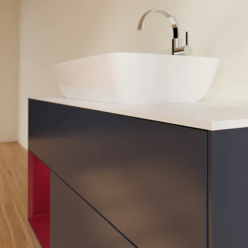 Bild von VILLEROY BOCH Finion Waschbeckenunterschrank, mit Beleuchtung, 3 Auszüge, 1200 x 603 x 501 mm, Midnight Blue Matt Lacquer / Peony Matt Lacquer / Glass White Matt #F821HBHG
