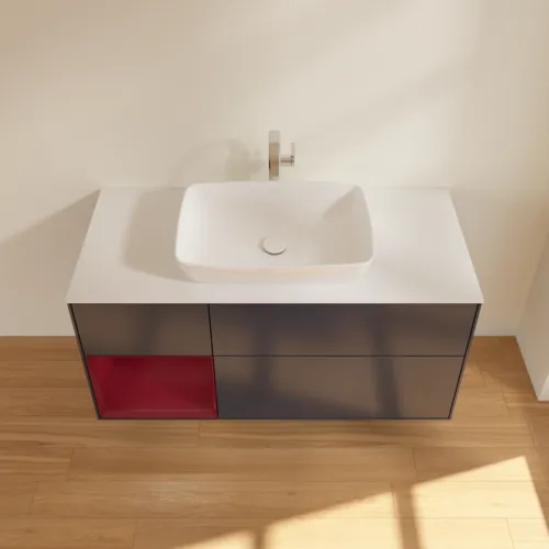 Bild von VILLEROY BOCH Finion Waschbeckenunterschrank, mit Beleuchtung, 3 Auszüge, 1200 x 603 x 501 mm, Midnight Blue Matt Lacquer / Peony Matt Lacquer / Glass White Matt #F821HBHG