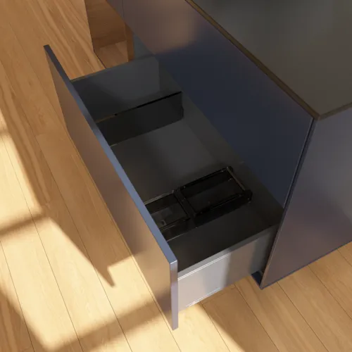 VILLEROY BOCH Finion Waschbeckenunterschrank, mit Beleuchtung, 3 Auszüge, 1200 x 603 x 501 mm, Midnight Blue Matt Lacquer / Walnut Veneer / Glass Black Matt #F822GNHG, Bild 7