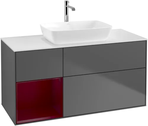 VILLEROY BOCH Finion Vanity unit, with lighting, 3 pull-out compartments, 1200 x 603 x 501 mm, Anthracite Matt Lacquer / Peony Matt Lacquer / Glass White Matt #F821HBGK resmi