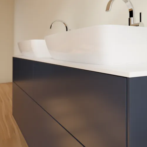 Bild von VILLEROY BOCH Finion Waschbeckenunterschrank, 4 Auszüge, 1600 x 603 x 501 mm, Midnight Blue Matt Lacquer / Glass White Matt #F84100HG