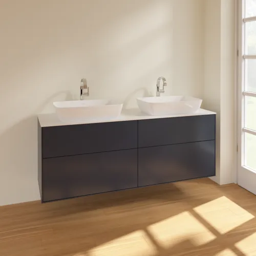 Bild von VILLEROY BOCH Finion Waschbeckenunterschrank, 4 Auszüge, 1600 x 603 x 501 mm, Midnight Blue Matt Lacquer / Glass White Matt #F84100HG