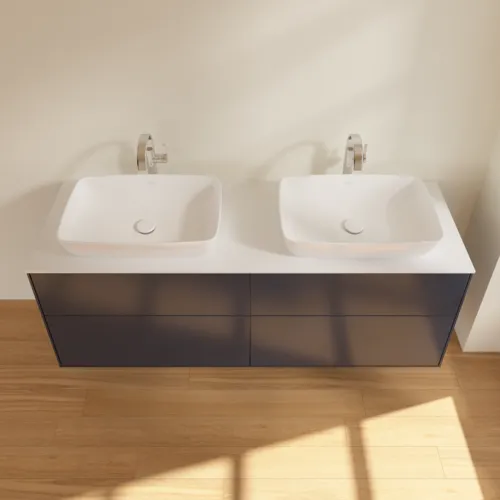 Bild von VILLEROY BOCH Finion Waschbeckenunterschrank, 4 Auszüge, 1600 x 603 x 501 mm, Midnight Blue Matt Lacquer / Glass White Matt #F84100HG