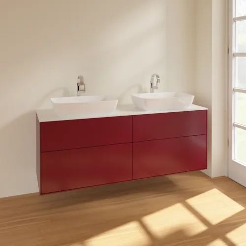 Bild von VILLEROY BOCH Finion Waschbeckenunterschrank, 4 Auszüge, 1600 x 603 x 501 mm, Peony Matt Lacquer / Glass White Matt #F84100HB