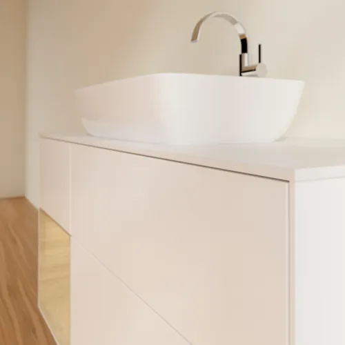 VILLEROY BOCH Finion Waschbeckenunterschrank, mit Beleuchtung, 3 Auszüge, 1200 x 603 x 501 mm, White Matt Lacquer / Oak Veneer / Glass White Matt #F821PCMT, Bild 6