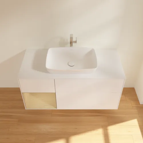 VILLEROY BOCH Finion Waschbeckenunterschrank, mit Beleuchtung, 3 Auszüge, 1200 x 603 x 501 mm, White Matt Lacquer / Oak Veneer / Glass White Matt #F821PCMT, Bild 4