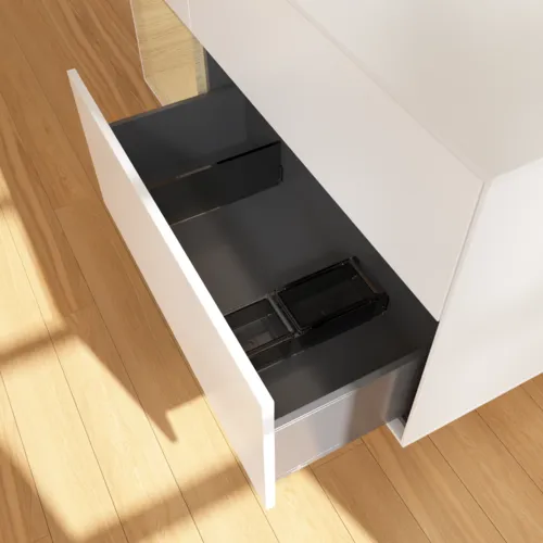 VILLEROY BOCH Finion Waschbeckenunterschrank, mit Beleuchtung, 3 Auszüge, 1200 x 603 x 501 mm, White Matt Lacquer / Oak Veneer / Glass White Matt #F821PCMT, Bild 7