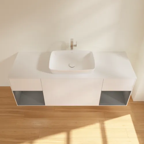 Bild von VILLEROY BOCH Finion Waschbeckenunterschrank, mit Beleuchtung, 4 Auszüge, 1600 x 603 x 501 mm, White Matt Lacquer / Anthracite Matt Lacquer / Glass White Matt #F861GKMT