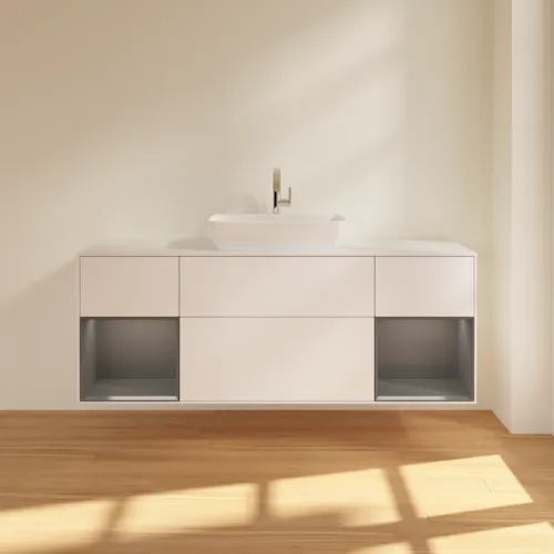 Bild von VILLEROY BOCH Finion Waschbeckenunterschrank, mit Beleuchtung, 4 Auszüge, 1600 x 603 x 501 mm, White Matt Lacquer / Anthracite Matt Lacquer / Glass White Matt #F861GKMT