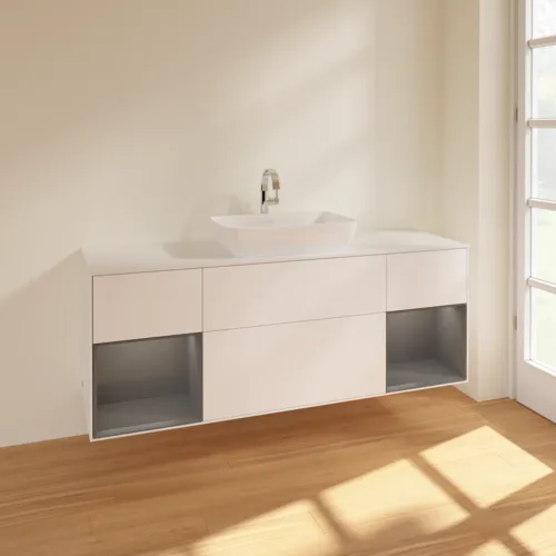 Bild von VILLEROY BOCH Finion Waschbeckenunterschrank, mit Beleuchtung, 4 Auszüge, 1600 x 603 x 501 mm, White Matt Lacquer / Anthracite Matt Lacquer / Glass White Matt #F861GKMT