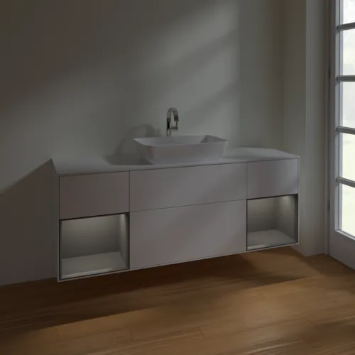 Bild von VILLEROY BOCH Finion Waschbeckenunterschrank, mit Beleuchtung, 4 Auszüge, 1600 x 603 x 501 mm, White Matt Lacquer / Anthracite Matt Lacquer / Glass White Matt #F861GKMT