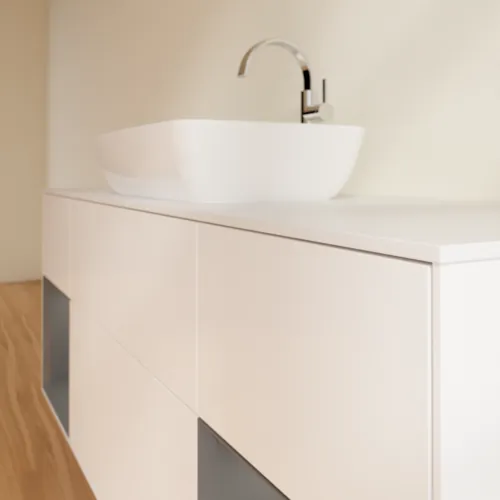 Bild von VILLEROY BOCH Finion Waschbeckenunterschrank, mit Beleuchtung, 4 Auszüge, 1600 x 603 x 501 mm, White Matt Lacquer / Anthracite Matt Lacquer / Glass White Matt #F861GKMT