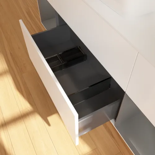 Bild von VILLEROY BOCH Finion Waschbeckenunterschrank, mit Beleuchtung, 4 Auszüge, 1600 x 603 x 501 mm, White Matt Lacquer / Anthracite Matt Lacquer / Glass White Matt #F861GKMT