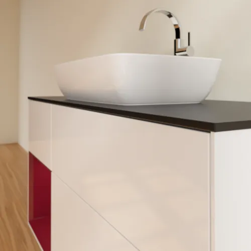 Bild von VILLEROY BOCH Finion Waschbeckenunterschrank, mit Beleuchtung, 3 Auszüge, 1200 x 603 x 501 mm, Glossy White Lacquer / Peony Matt Lacquer / Glass Black Matt #F822HBGF