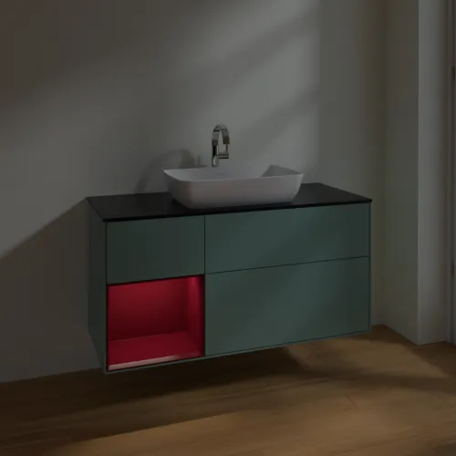 VILLEROY BOCH Finion Waschbeckenunterschrank, mit Beleuchtung, 3 Auszüge, 1200 x 603 x 501 mm, Olive Matt Lacquer / Peony Matt Lacquer / Glass Black Matt #F822HBGM, Bild 5