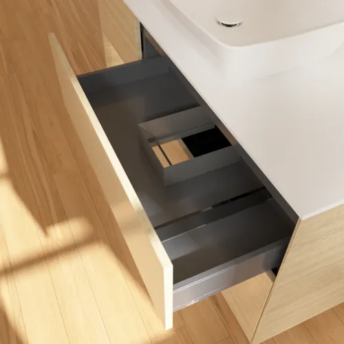 VILLEROY BOCH Finion Waschbeckenunterschrank, mit Beleuchtung, 3 Auszüge, 1200 x 603 x 501 mm, Oak Veneer / Oak Veneer / Glass White Matt #F821PCPC, Bild 8