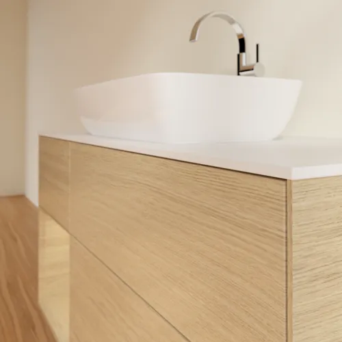 VILLEROY BOCH Finion Waschbeckenunterschrank, mit Beleuchtung, 3 Auszüge, 1200 x 603 x 501 mm, Oak Veneer / Oak Veneer / Glass White Matt #F821PCPC, Bild 6