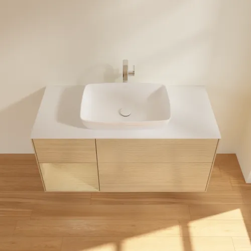 VILLEROY BOCH Finion Waschbeckenunterschrank, mit Beleuchtung, 3 Auszüge, 1200 x 603 x 501 mm, Oak Veneer / Oak Veneer / Glass White Matt #F821PCPC, Bild 4