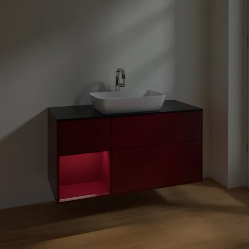 Bild von VILLEROY BOCH Finion Waschbeckenunterschrank, mit Beleuchtung, 3 Auszüge, 1200 x 603 x 501 mm, Peony Matt Lacquer / Peony Matt Lacquer / Glass Black Matt #F822HBHB