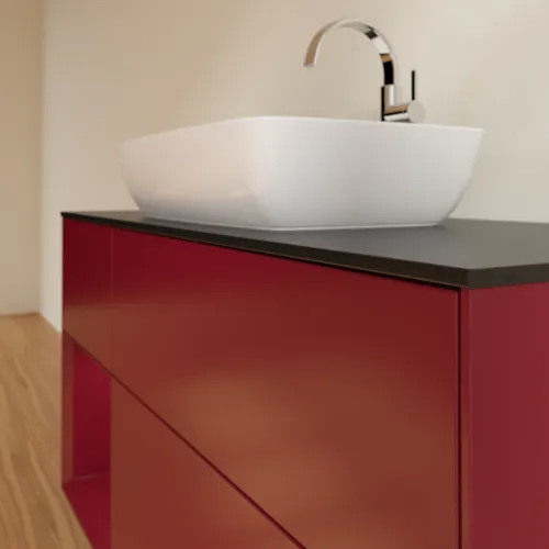 Bild von VILLEROY BOCH Finion Waschbeckenunterschrank, mit Beleuchtung, 3 Auszüge, 1200 x 603 x 501 mm, Peony Matt Lacquer / Peony Matt Lacquer / Glass Black Matt #F822HBHB