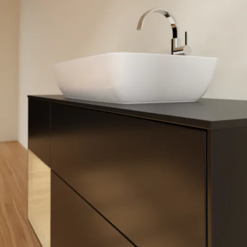 Bild von VILLEROY BOCH Finion Waschbeckenunterschrank, mit Beleuchtung, 3 Auszüge, 1200 x 603 x 501 mm, Black Matt Lacquer / Oak Veneer / Glass Black Matt #F822PCPD