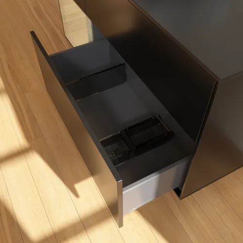 Bild von VILLEROY BOCH Finion Waschbeckenunterschrank, mit Beleuchtung, 3 Auszüge, 1200 x 603 x 501 mm, Black Matt Lacquer / Oak Veneer / Glass Black Matt #F822PCPD
