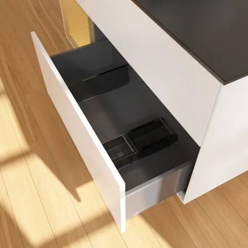 Bild von VILLEROY BOCH Finion Waschbeckenunterschrank, mit Beleuchtung, 3 Auszüge, 1200 x 603 x 501 mm, White Matt Lacquer / Gold Matt Lacquer / Glass Black Matt #F822HFMT