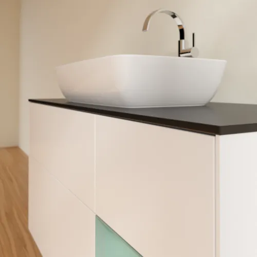 VILLEROY BOCH Finion Waschbeckenunterschrank, mit Beleuchtung, 3 Auszüge, 1200 x 603 x 501 mm, White Matt Lacquer / Olive Matt Lacquer / Glass Black Matt #F832GMMT, Bild 6