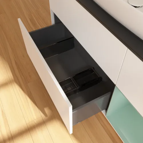 VILLEROY BOCH Finion Waschbeckenunterschrank, mit Beleuchtung, 3 Auszüge, 1200 x 603 x 501 mm, White Matt Lacquer / Olive Matt Lacquer / Glass Black Matt #F832GMMT, Bild 7