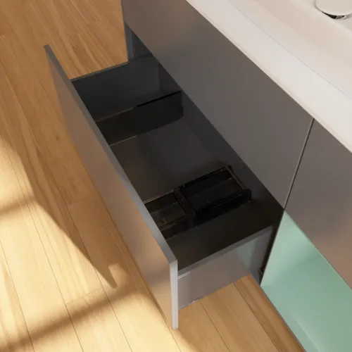 VILLEROY BOCH Finion Waschbeckenunterschrank, mit Beleuchtung, 3 Auszüge, 1200 x 603 x 501 mm, Anthracite Matt Lacquer / Olive Matt Lacquer / Glass White Matt #F831GMGK, Bild 7