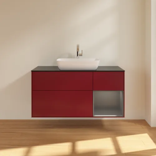 VILLEROY BOCH Finion Waschbeckenunterschrank, mit Beleuchtung, 3 Auszüge, 1200 x 603 x 501 mm, Peony Matt Lacquer / Anthracite Matt Lacquer / Glass Black Matt #F832GKHB, Bild 3