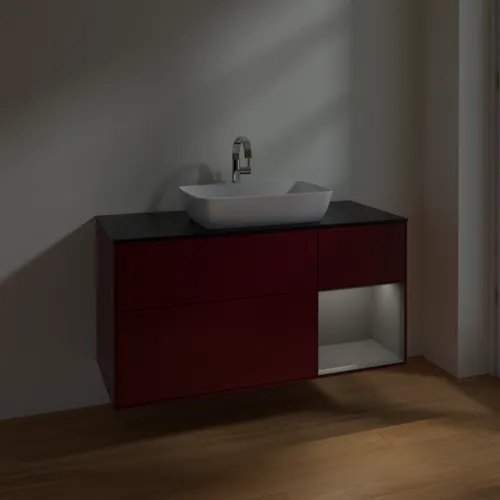 VILLEROY BOCH Finion Waschbeckenunterschrank, mit Beleuchtung, 3 Auszüge, 1200 x 603 x 501 mm, Peony Matt Lacquer / Anthracite Matt Lacquer / Glass Black Matt #F832GKHB, Bild 5