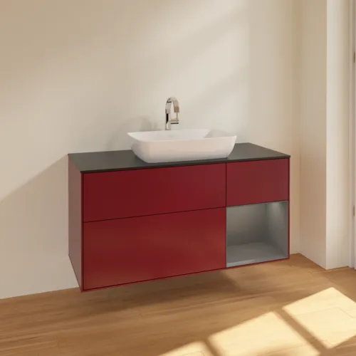 VILLEROY BOCH Finion Waschbeckenunterschrank, mit Beleuchtung, 3 Auszüge, 1200 x 603 x 501 mm, Peony Matt Lacquer / Anthracite Matt Lacquer / Glass Black Matt #F832GKHB, Bild 2