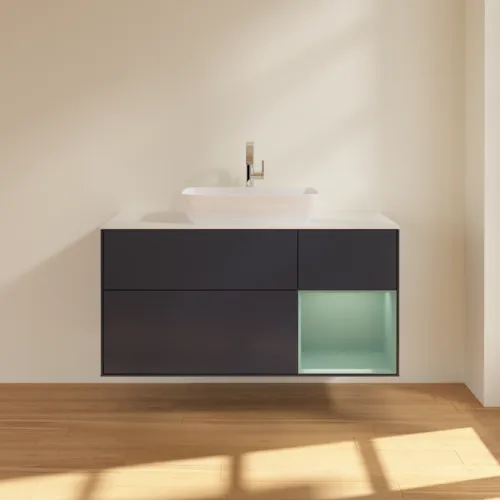 VILLEROY BOCH Finion Waschbeckenunterschrank, mit Beleuchtung, 3 Auszüge, 1200 x 603 x 501 mm, Midnight Blue Matt Lacquer / Olive Matt Lacquer / Glass White Matt #F831GMHG, Bild 3