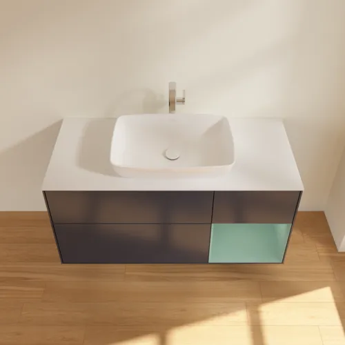 VILLEROY BOCH Finion Waschbeckenunterschrank, mit Beleuchtung, 3 Auszüge, 1200 x 603 x 501 mm, Midnight Blue Matt Lacquer / Olive Matt Lacquer / Glass White Matt #F831GMHG, Bild 4