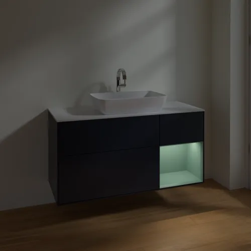 VILLEROY BOCH Finion Waschbeckenunterschrank, mit Beleuchtung, 3 Auszüge, 1200 x 603 x 501 mm, Midnight Blue Matt Lacquer / Olive Matt Lacquer / Glass White Matt #F831GMHG, Bild 5
