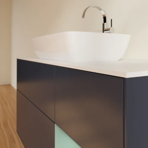 VILLEROY BOCH Finion Waschbeckenunterschrank, mit Beleuchtung, 3 Auszüge, 1200 x 603 x 501 mm, Midnight Blue Matt Lacquer / Olive Matt Lacquer / Glass White Matt #F831GMHG, Bild 6