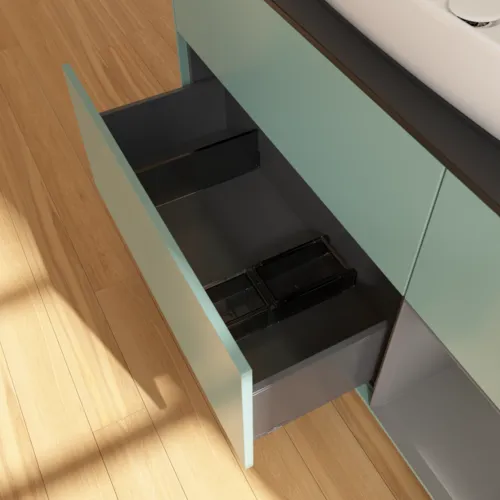 Bild von VILLEROY BOCH Finion Waschbeckenunterschrank, mit Beleuchtung, 3 Auszüge, 1200 x 603 x 501 mm, Olive Matt Lacquer / Anthracite Matt Lacquer / Glass Black Matt #F832GKGM