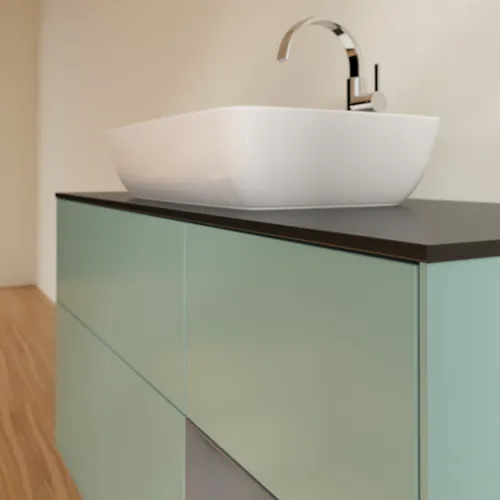Bild von VILLEROY BOCH Finion Waschbeckenunterschrank, mit Beleuchtung, 3 Auszüge, 1200 x 603 x 501 mm, Olive Matt Lacquer / Anthracite Matt Lacquer / Glass Black Matt #F832GKGM