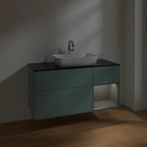 Bild von VILLEROY BOCH Finion Waschbeckenunterschrank, mit Beleuchtung, 3 Auszüge, 1200 x 603 x 501 mm, Olive Matt Lacquer / Anthracite Matt Lacquer / Glass Black Matt #F832GKGM