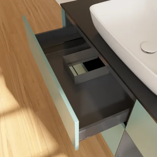 Bild von VILLEROY BOCH Finion Waschbeckenunterschrank, mit Beleuchtung, 3 Auszüge, 1200 x 603 x 501 mm, Olive Matt Lacquer / Anthracite Matt Lacquer / Glass Black Matt #F832GKGM